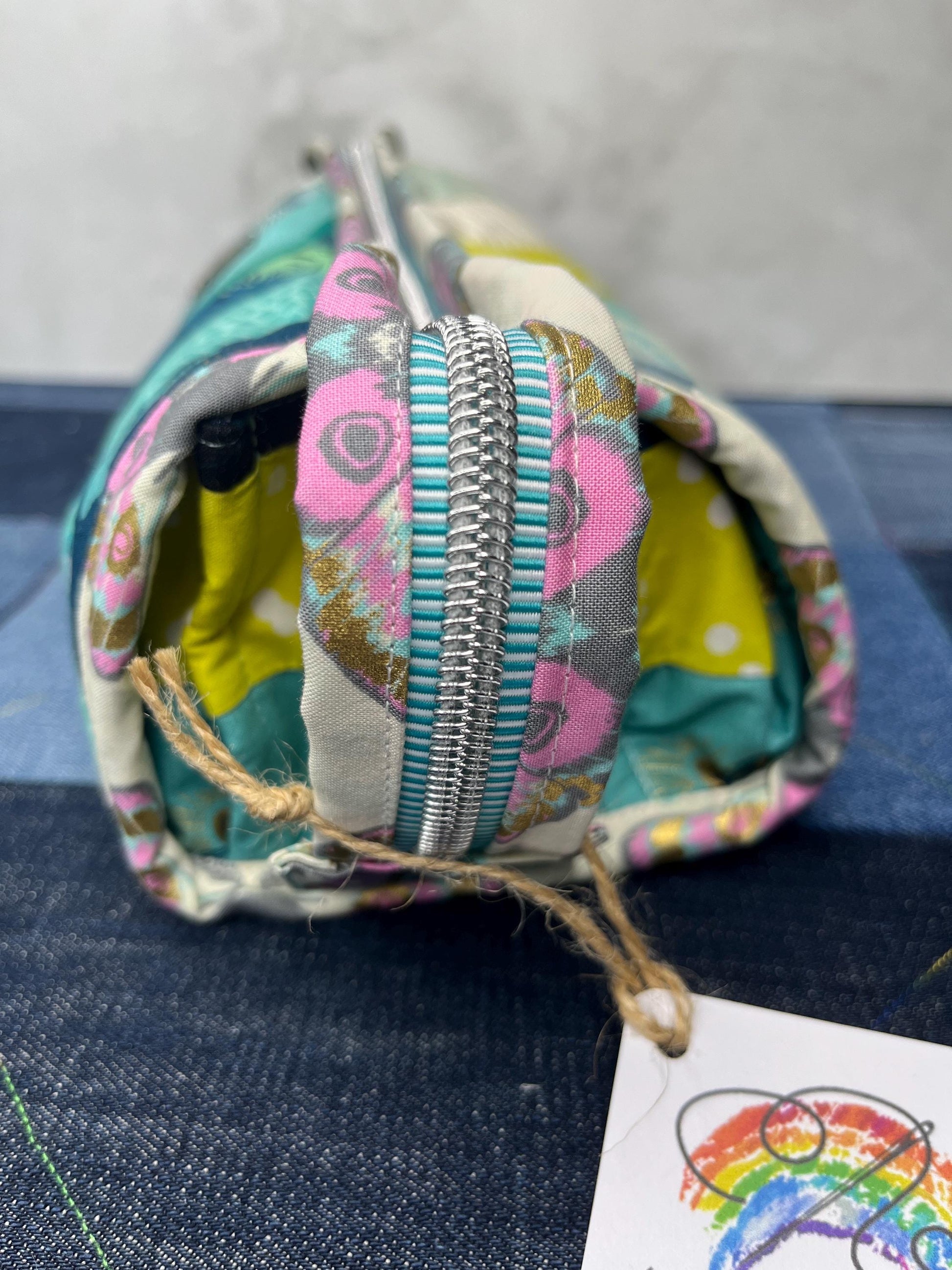 Sew Together Bag | Aqua Lime Green Selvedge | Craft Organisation