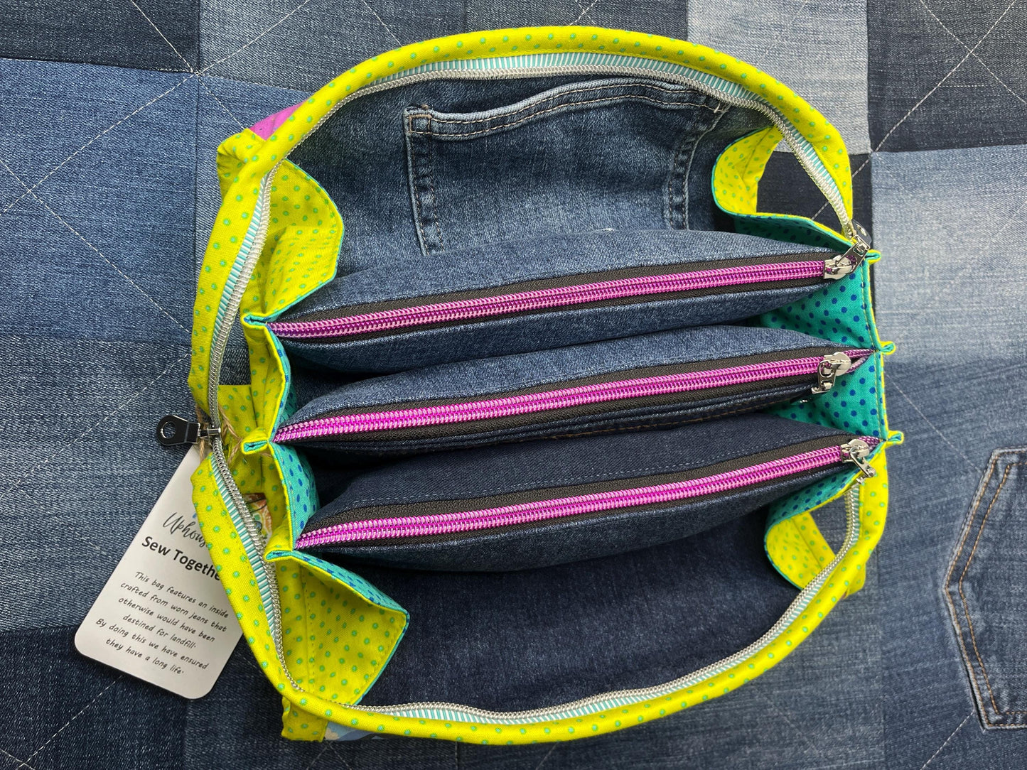 Sew Together Bag | Lime Rainbow Selvedge | Craft Organiser