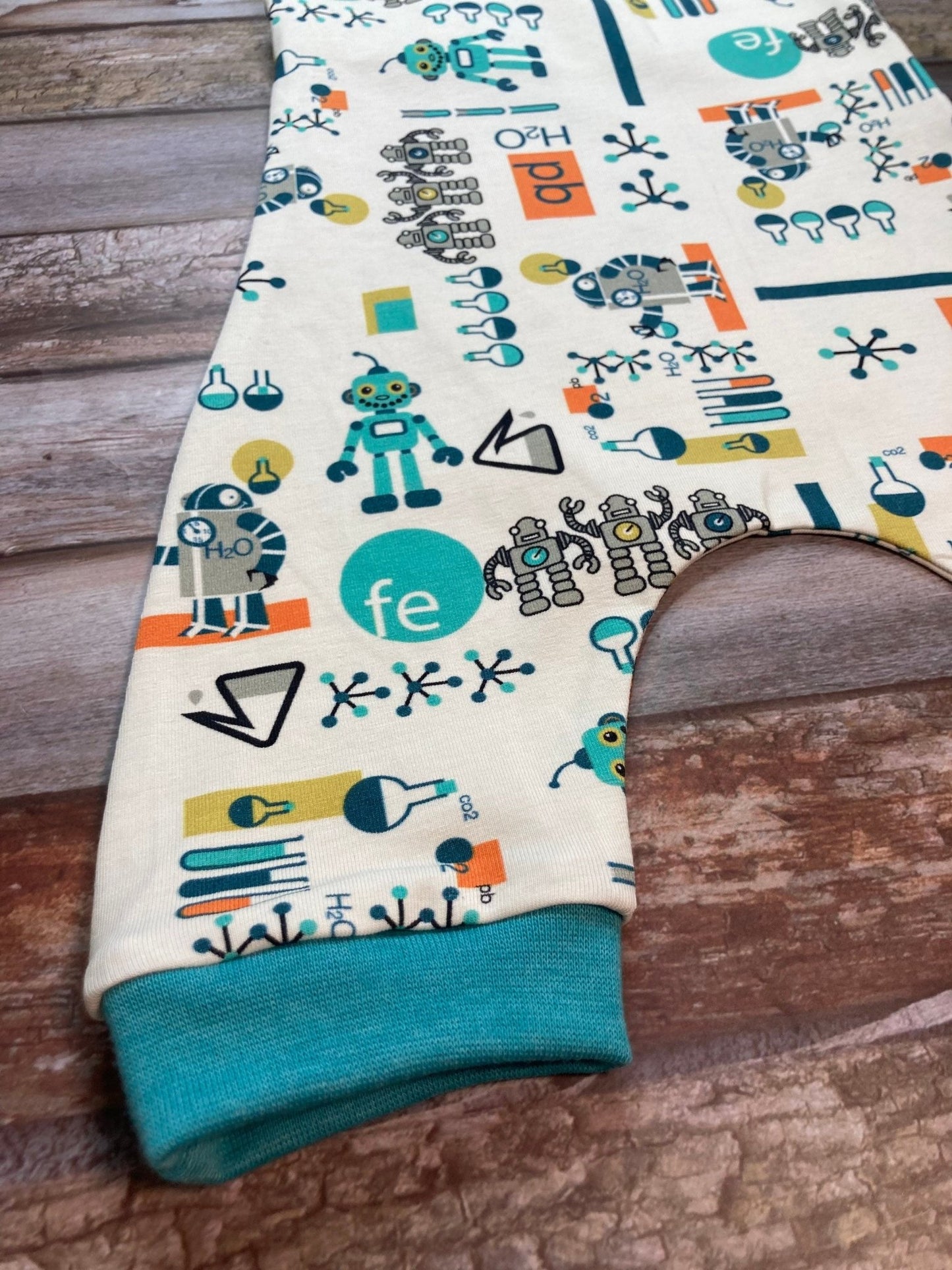 White Aqua Robot Baby dungarees 0 - 3 months - Uphouse Crafts