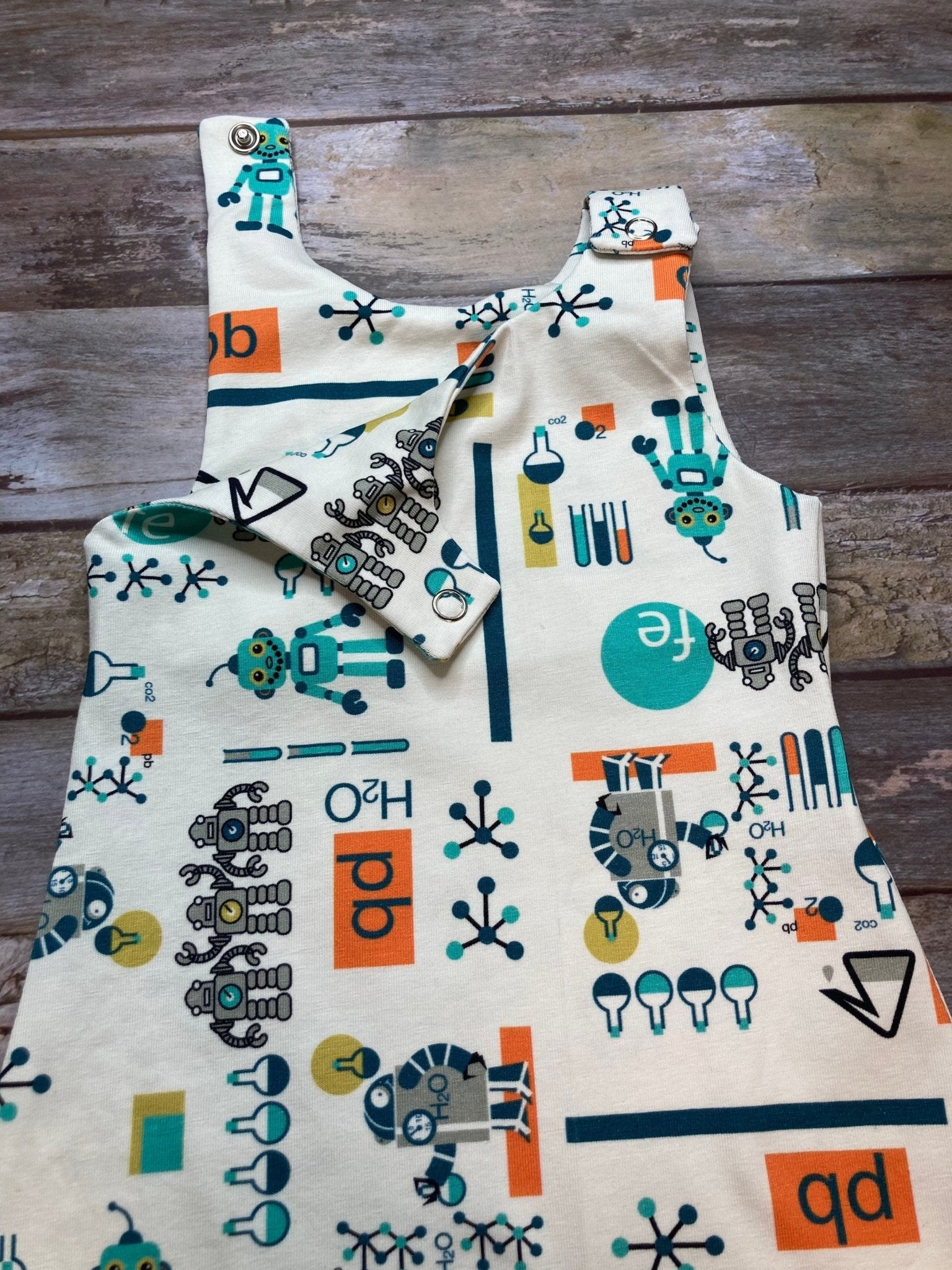 White Aqua Robot Baby dungarees 0 - 3 months - Uphouse Crafts