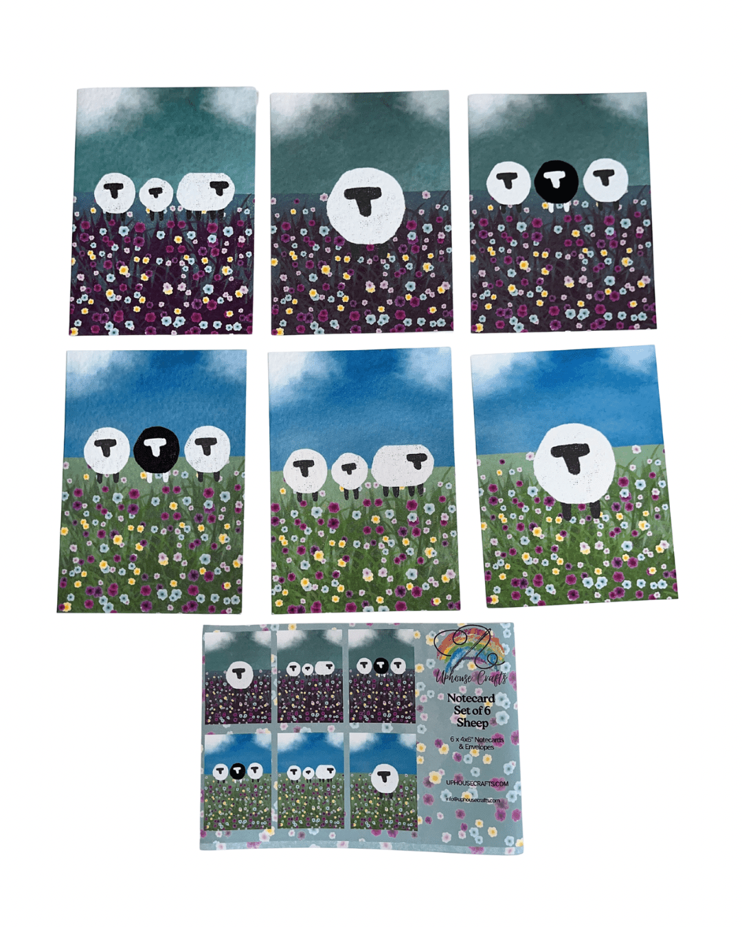 Wholesale | Greetings Card | Shetland - Set of 6 Sheep Notecards | Blue & Teal (BOX OF 10) - Uphouse Crafts