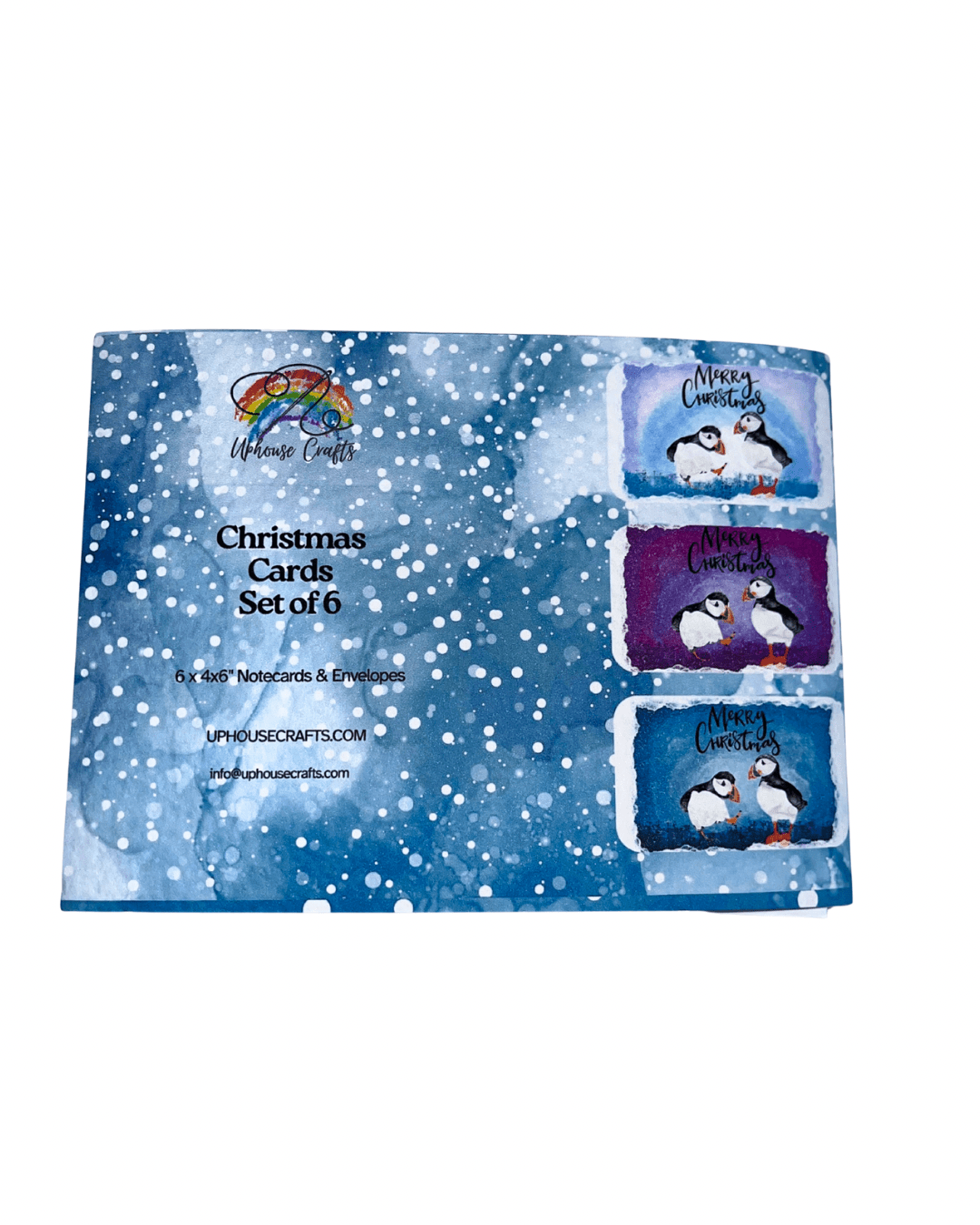 Wholesale Puffin Christmas Card | Shetland - Set of 6 Puffin Notecards | Blue Purple (BOX OF 10) - Uphouse Crafts