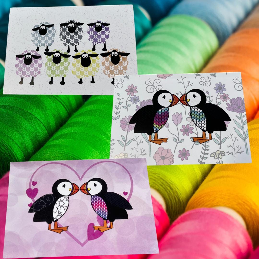 Wildflower Fair Isle Puffin card - Uphouse Crafts