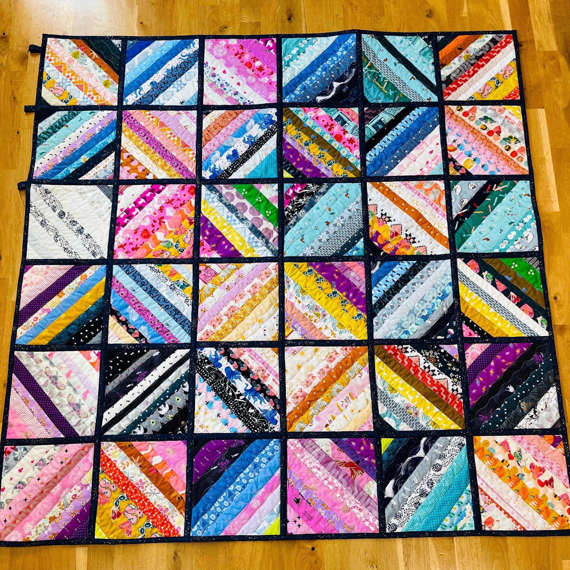 XO Throw, Patchwork Quilt, Rainbow Strip quilt, Wall Hanging