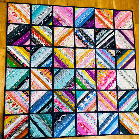 XO Throw, Patchwork Quilt, Rainbow Strip quilt, Wall Hanging