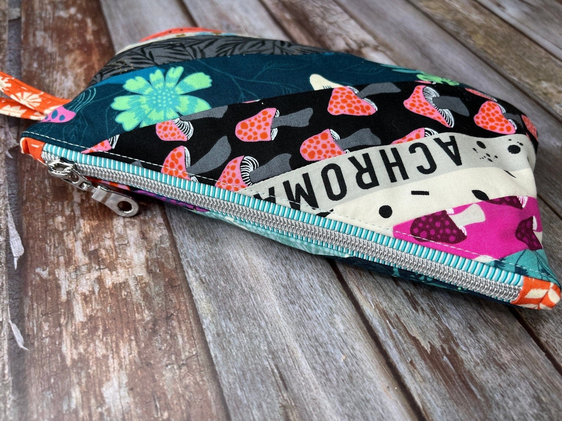 Zip Pouch Makeup Bag - Pencil Case | Achroma Pink Mushroom Quilted Patchwork