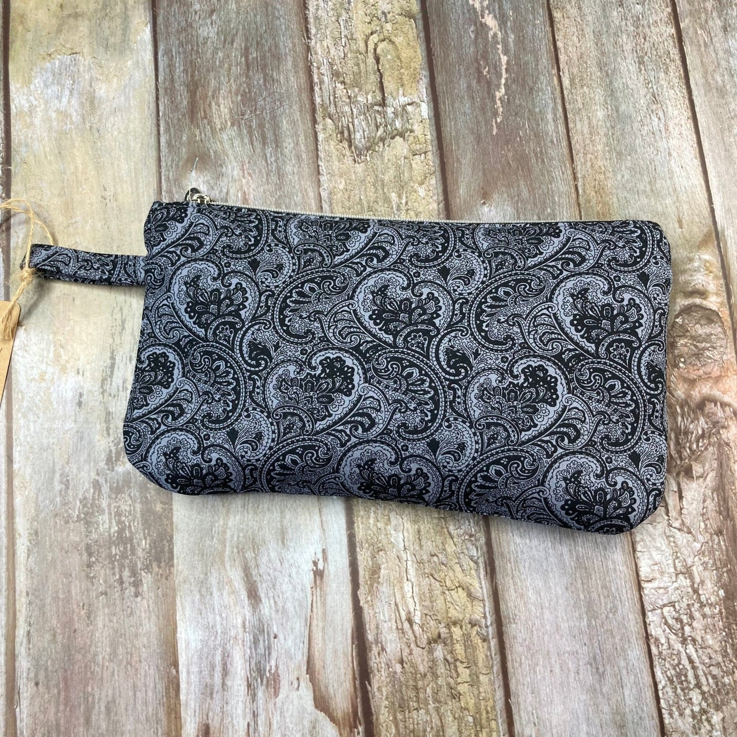 Zip Pouch Makeup Bag - Pencil Case | Black Grey Paisley