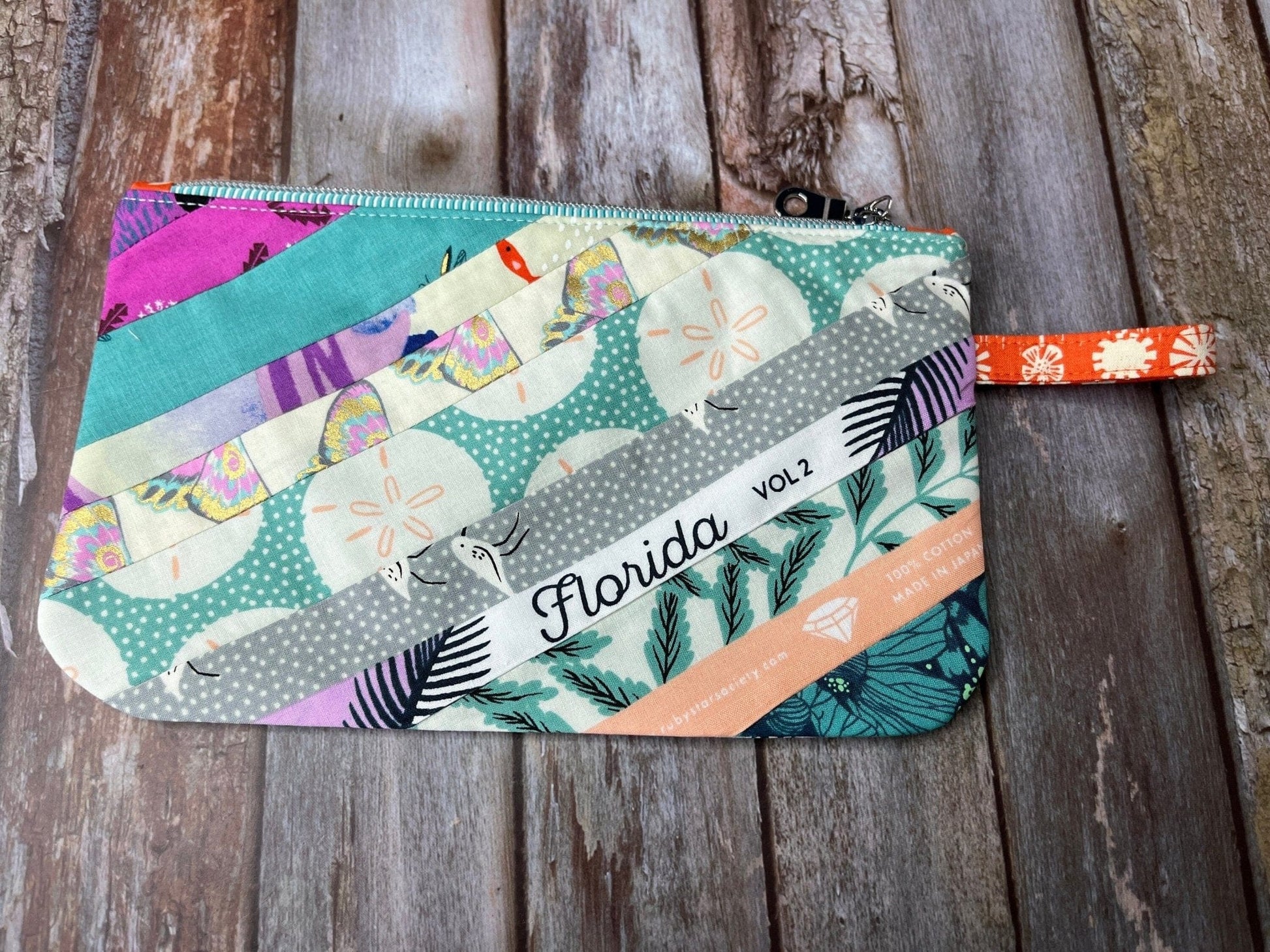 Zip Pouch Makeup Bag - Pencil Case | Florida Pink Mushroom Quilted Patchwork