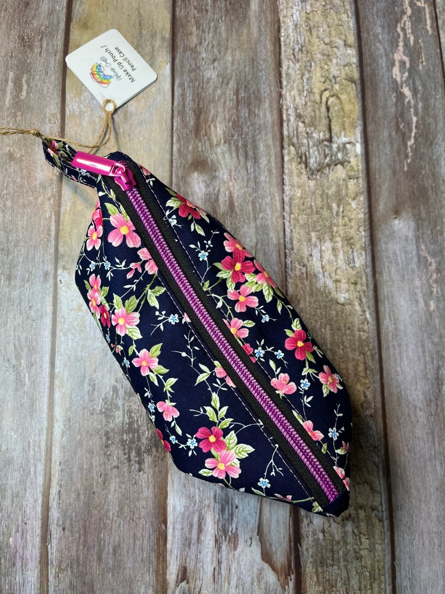 Zip Pouch Makeup Bag - Pencil Case | Navy Pink Floral