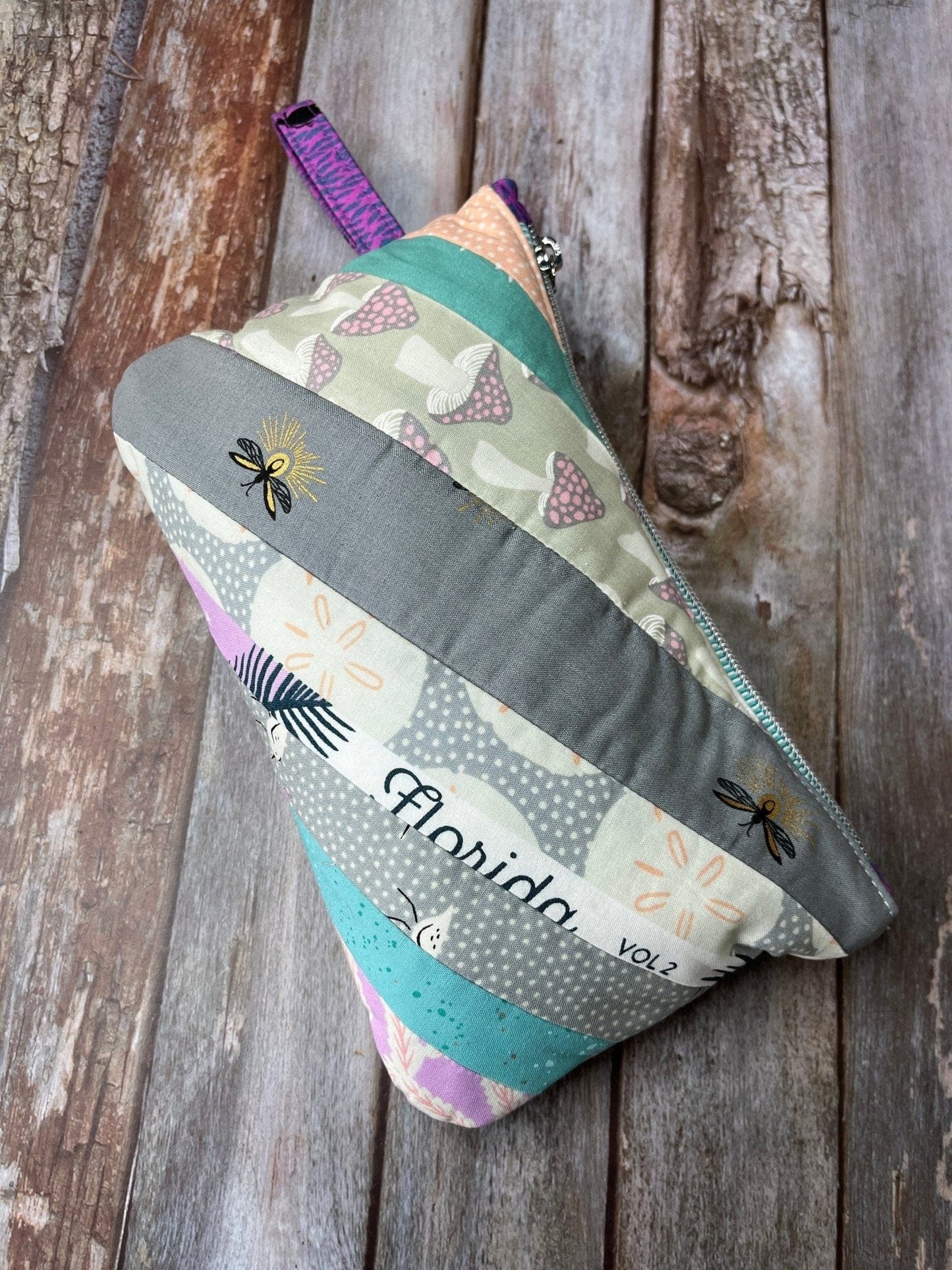 Zip Pouch Makeup Bag - Pencil Case | Pastel Butterfly Florida Patchwork