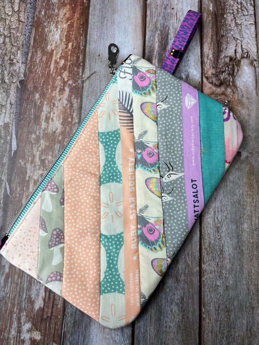 Zip Pouch Makeup Bag - Pencil Case | Pastel Butterfly Florida Patchwork