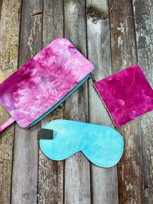Pamper Pouch Gift Set - Cotton MakeUp Bag Reusable Wipe Sleep Mask - Tie Dye - SALE - Uphouse Crafts