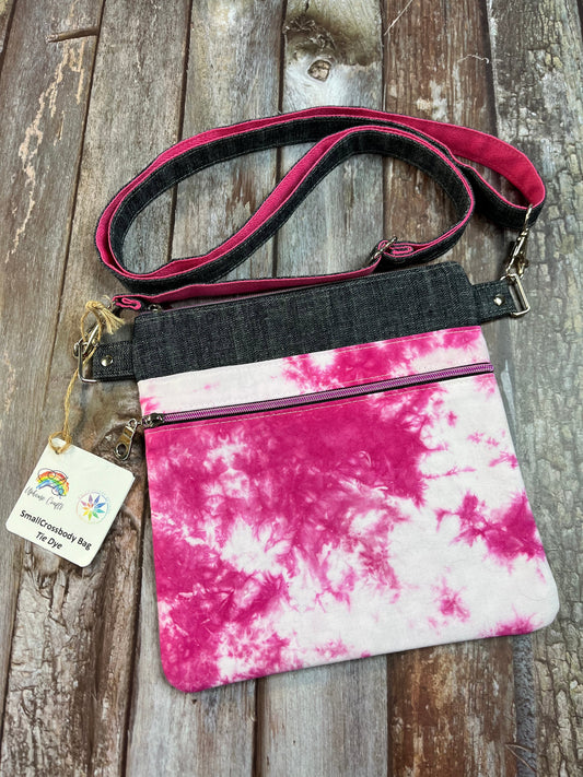 Pink Tie Dye Cotton & Denim Small Crossbody Bag SALE - Uphouse Crafts