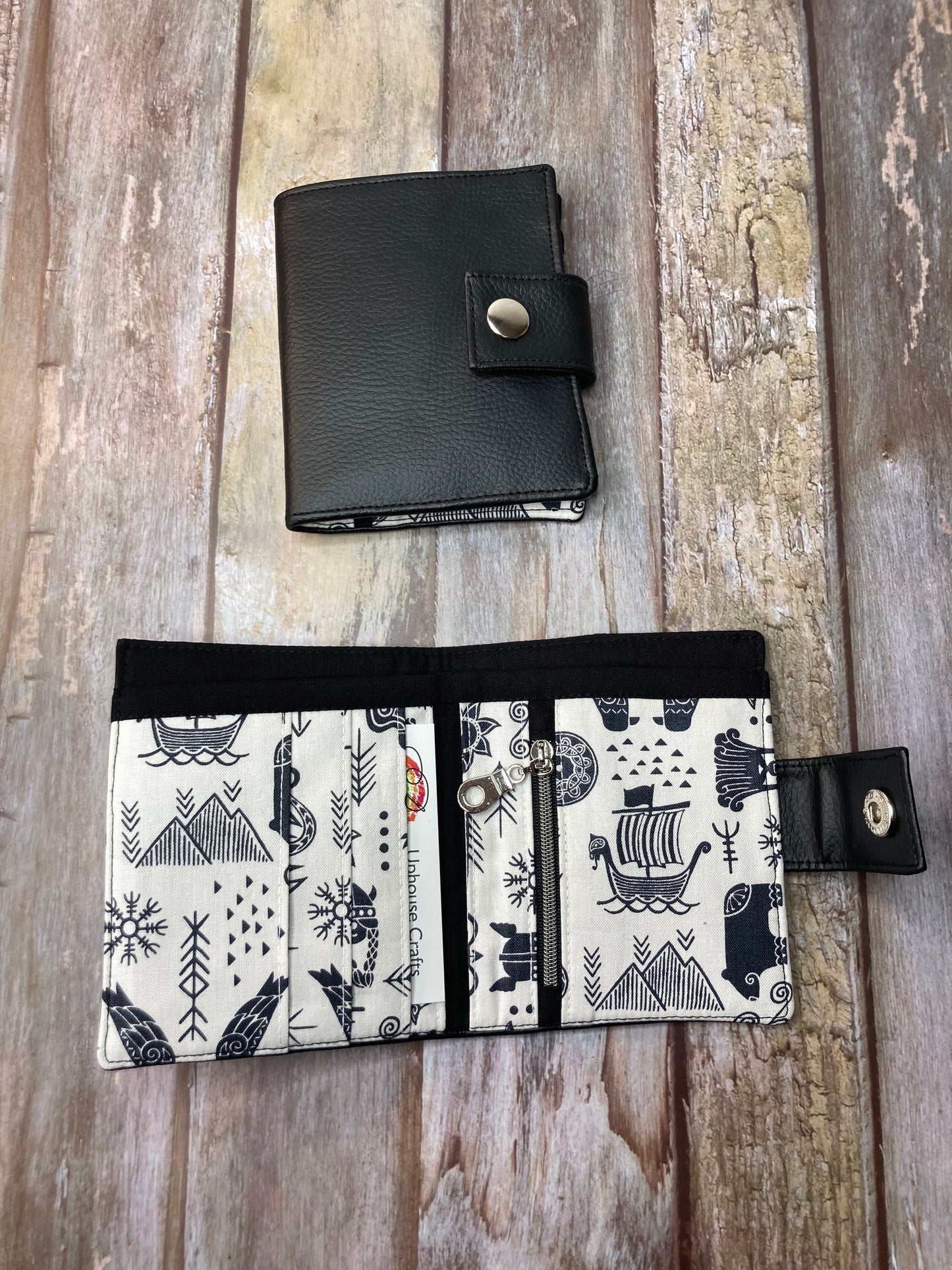SALE Viking Bi-fold Black Faux Leather Wallet - Black & White - Uphouse Crafts