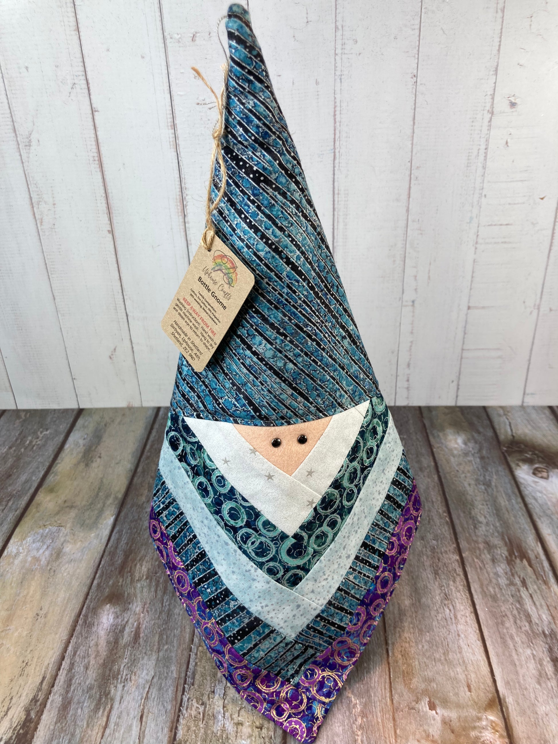 Gnome Bottle Topper, Tree Topper - Teal Purple White - Uphouse Crafts