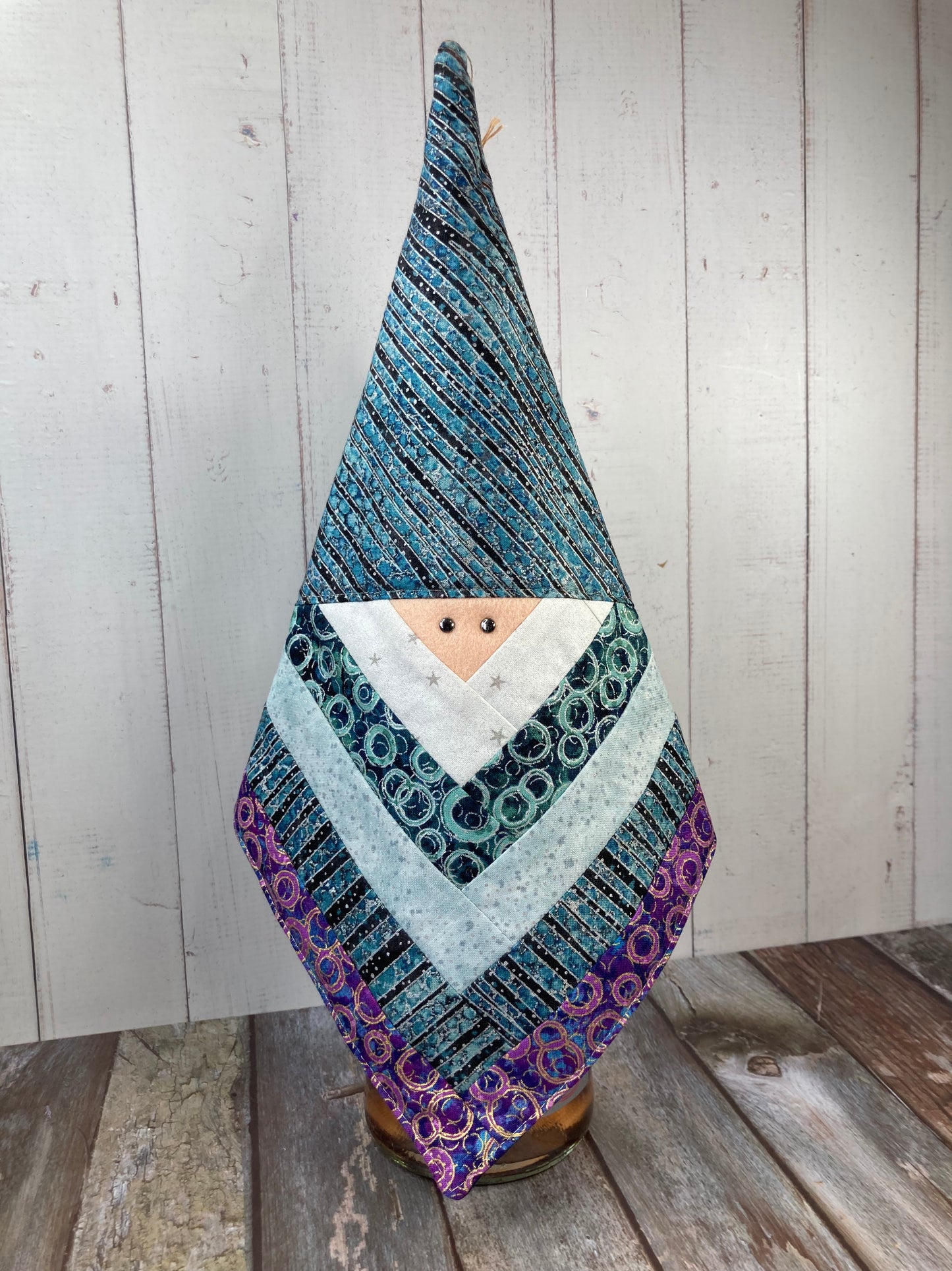 Gnome Bottle Topper, Tree Topper - Teal Purple White - Uphouse Crafts