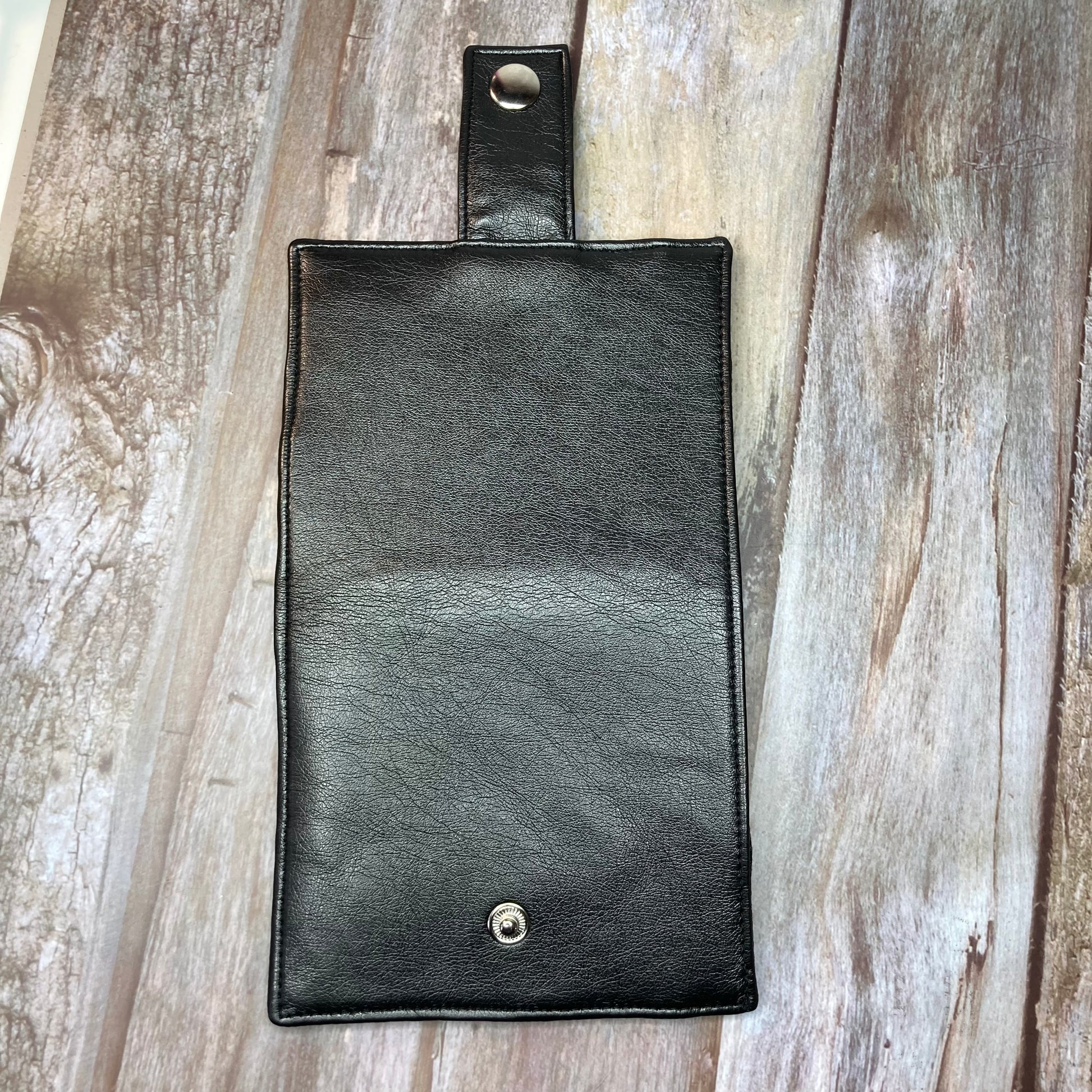 SALE Bi-Fold Black Faux Leather Wallet - Mint Puffin interior - Uphouse Crafts