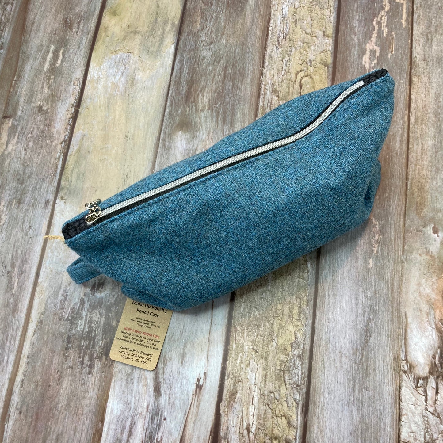 Tweed Make Up Bag / Pencil Case - Blue Tweed - Uphouse Crafts