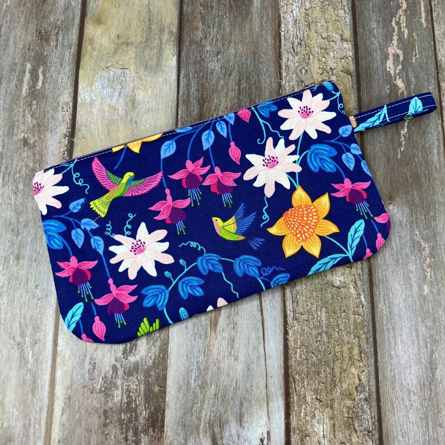 Makeup Bag Pencil Case - Hummingbird, Purple Gold Shimmer - Uphouse Crafts