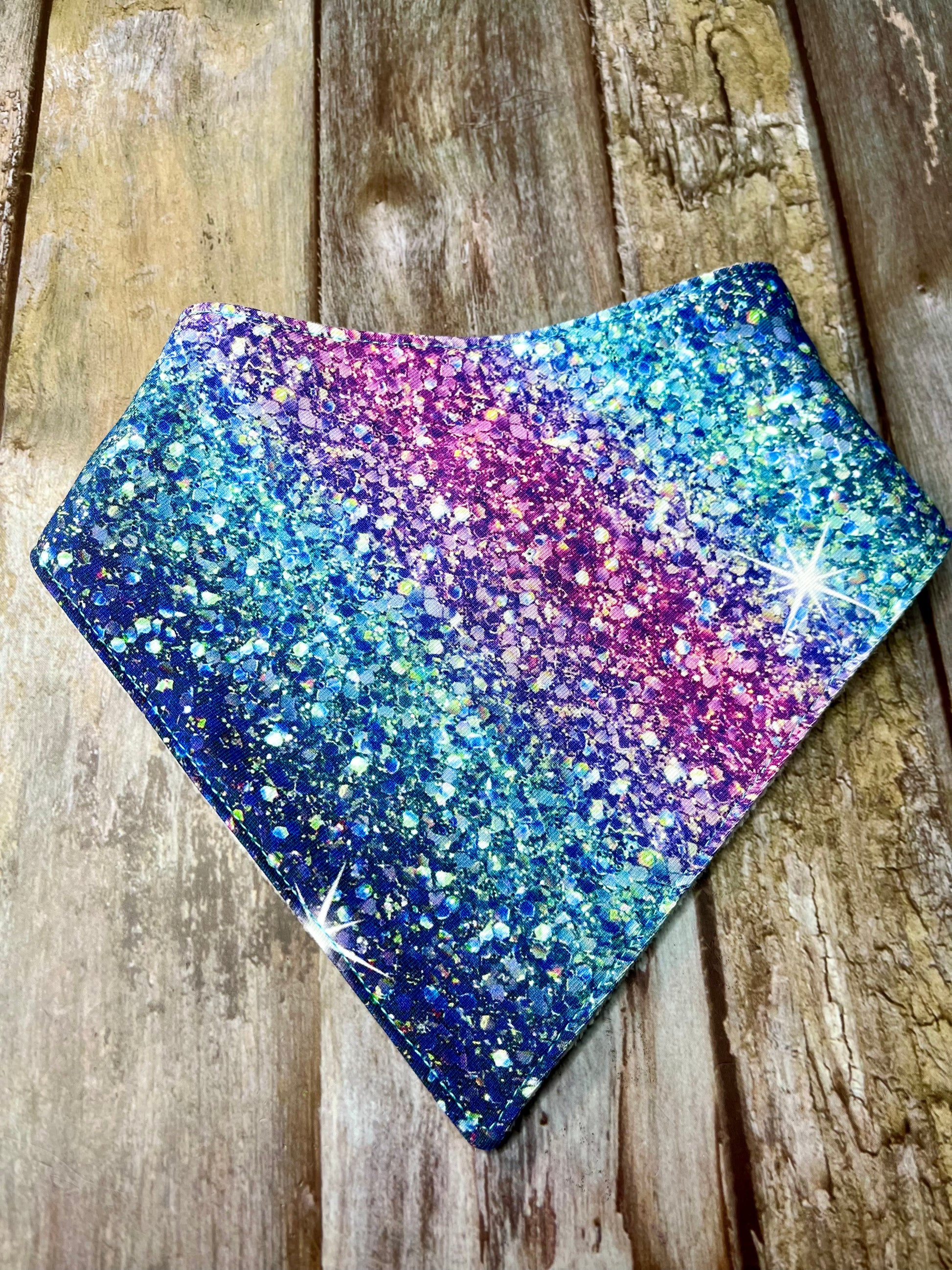 Baby Dribble Bandana Bib 0-12 months - Blue Pink Aqua Sparkle Glitter Effect - Uphouse Crafts