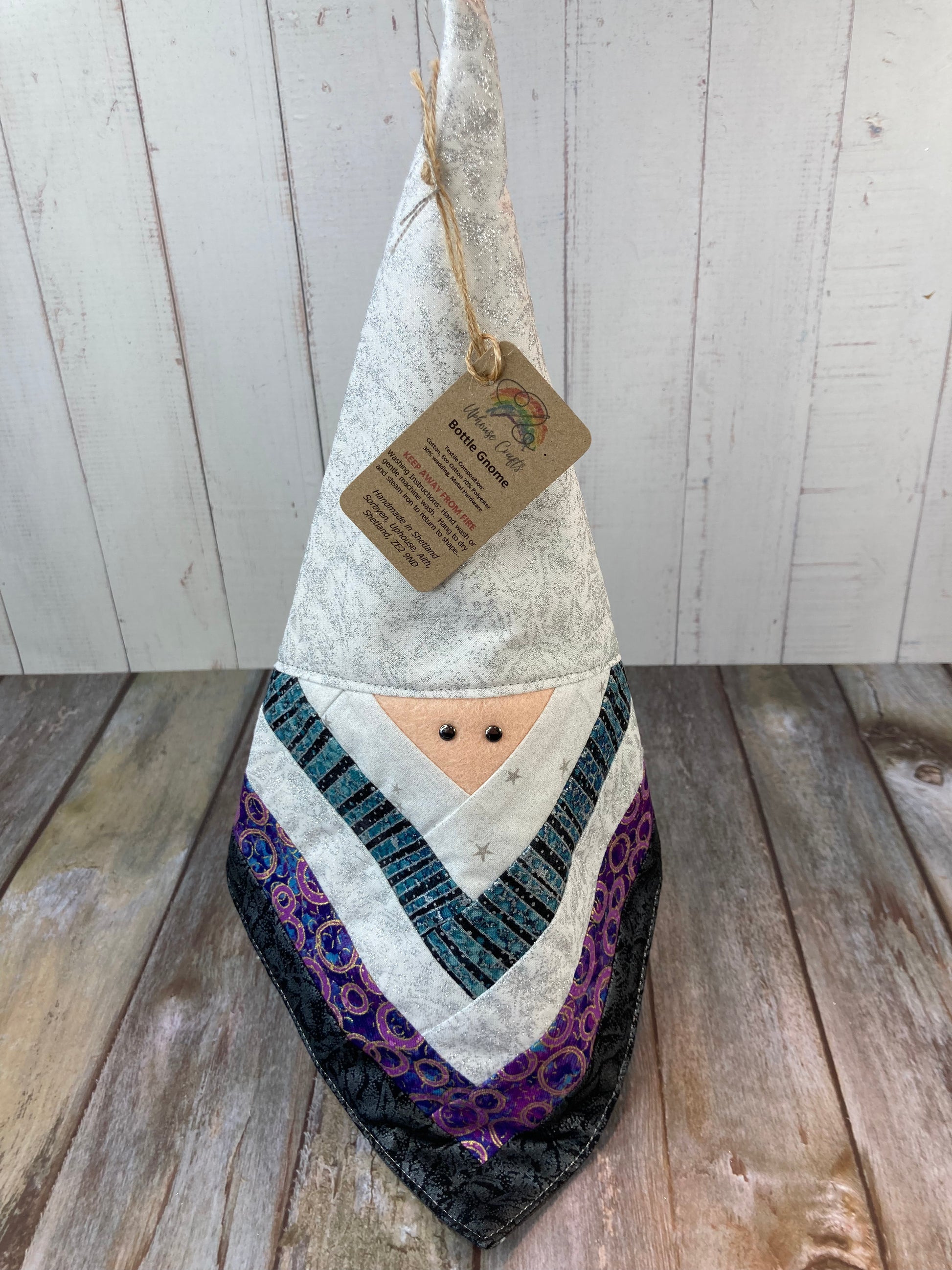 Gnome Bottle Topper, Tree Topper - Teal Purple White - Uphouse Crafts