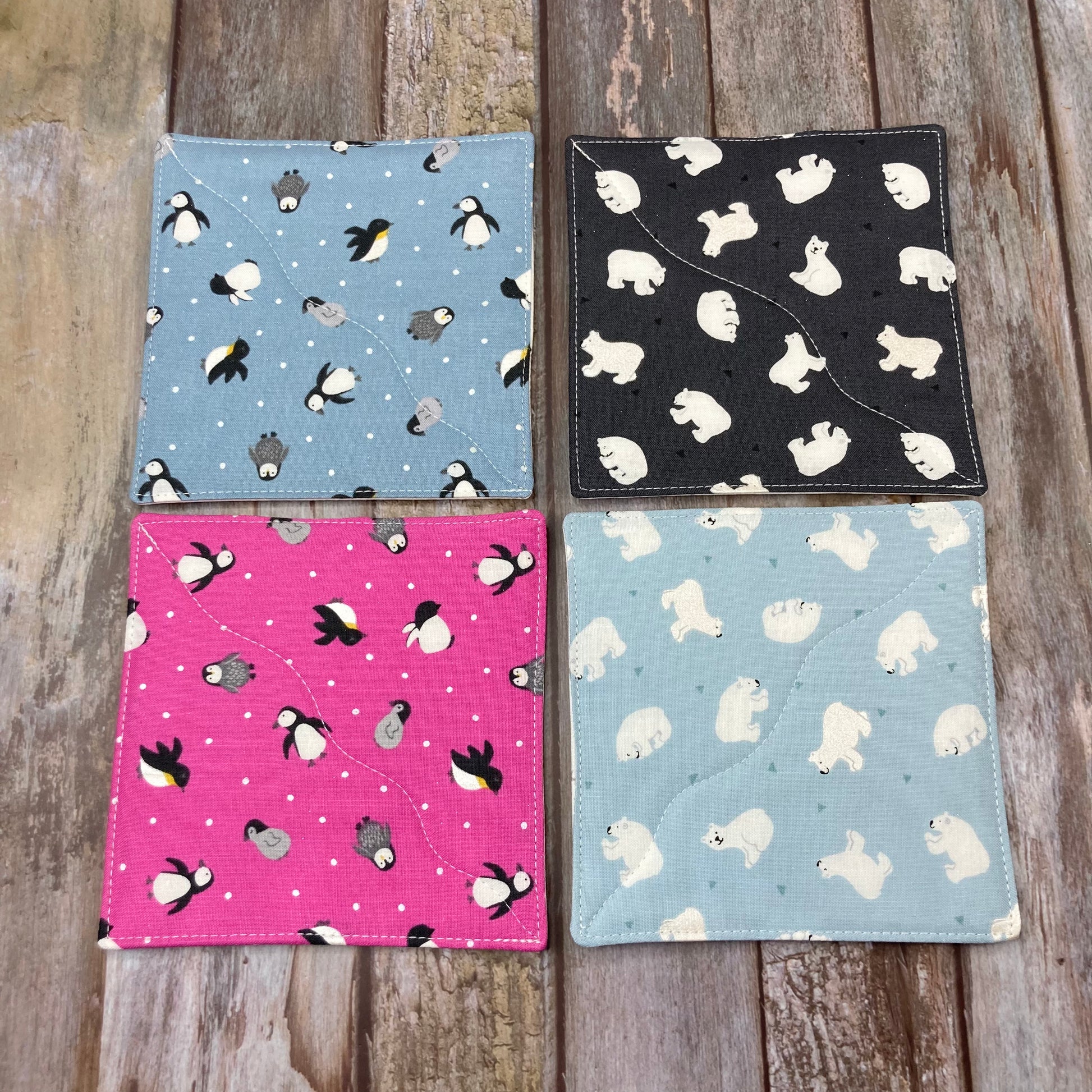 Fabric Coasters Set of 4 - Polar Bear Penguin - Uphouse Crafts