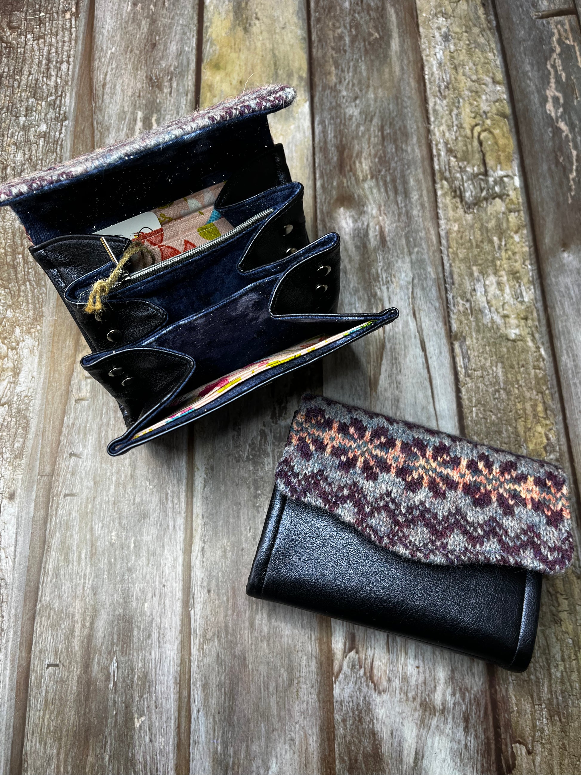 Navy Faux Leather & Fair Isle Purse - Uphouse Crafts