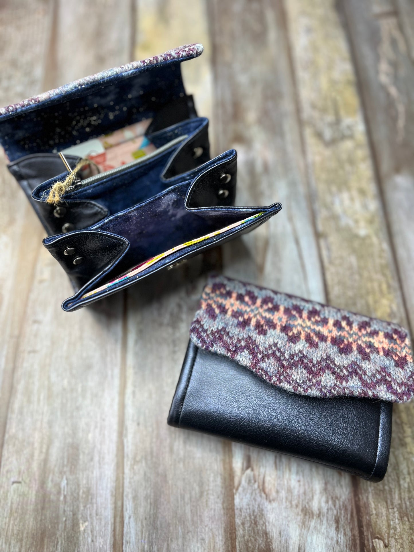 Navy Faux Leather & Fair Isle Purse - Uphouse Crafts