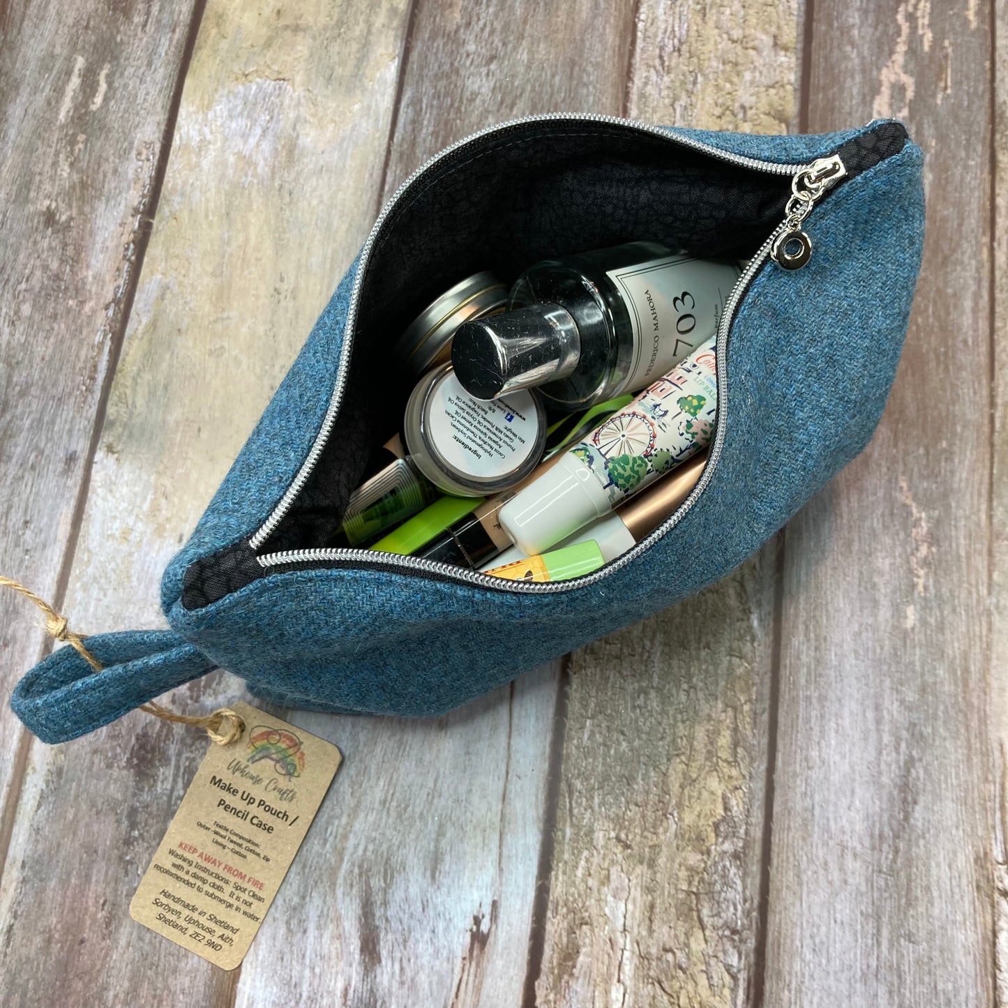 Tweed Make Up Bag / Pencil Case - Blue Tweed - Uphouse Crafts