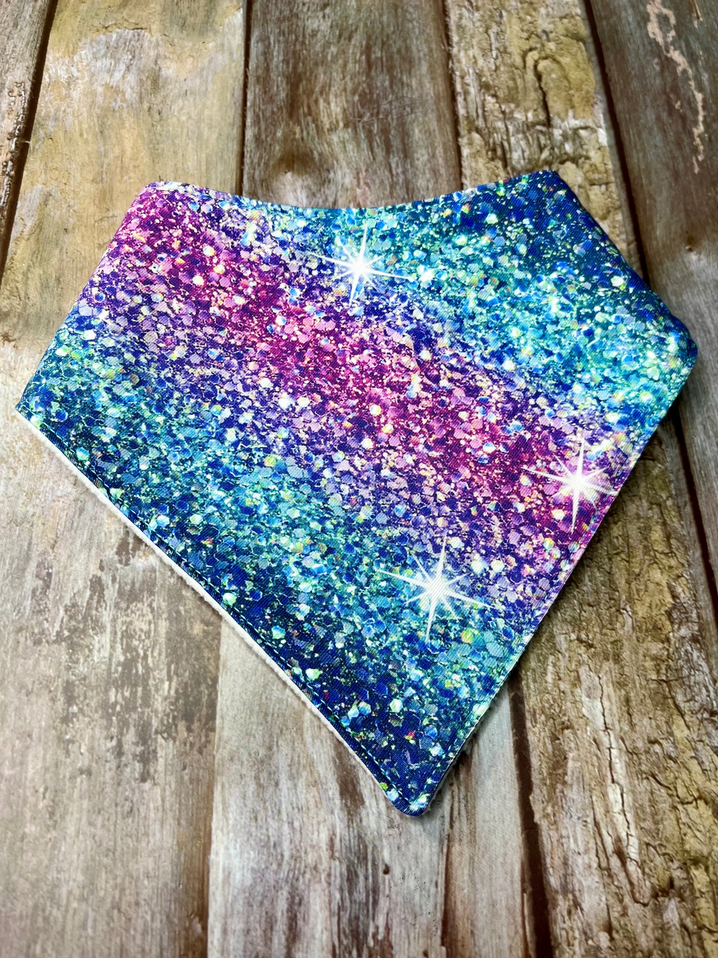 Baby Dribble Bandana Bib 0-12 months - Blue Pink Aqua Sparkle Glitter Effect - Uphouse Crafts