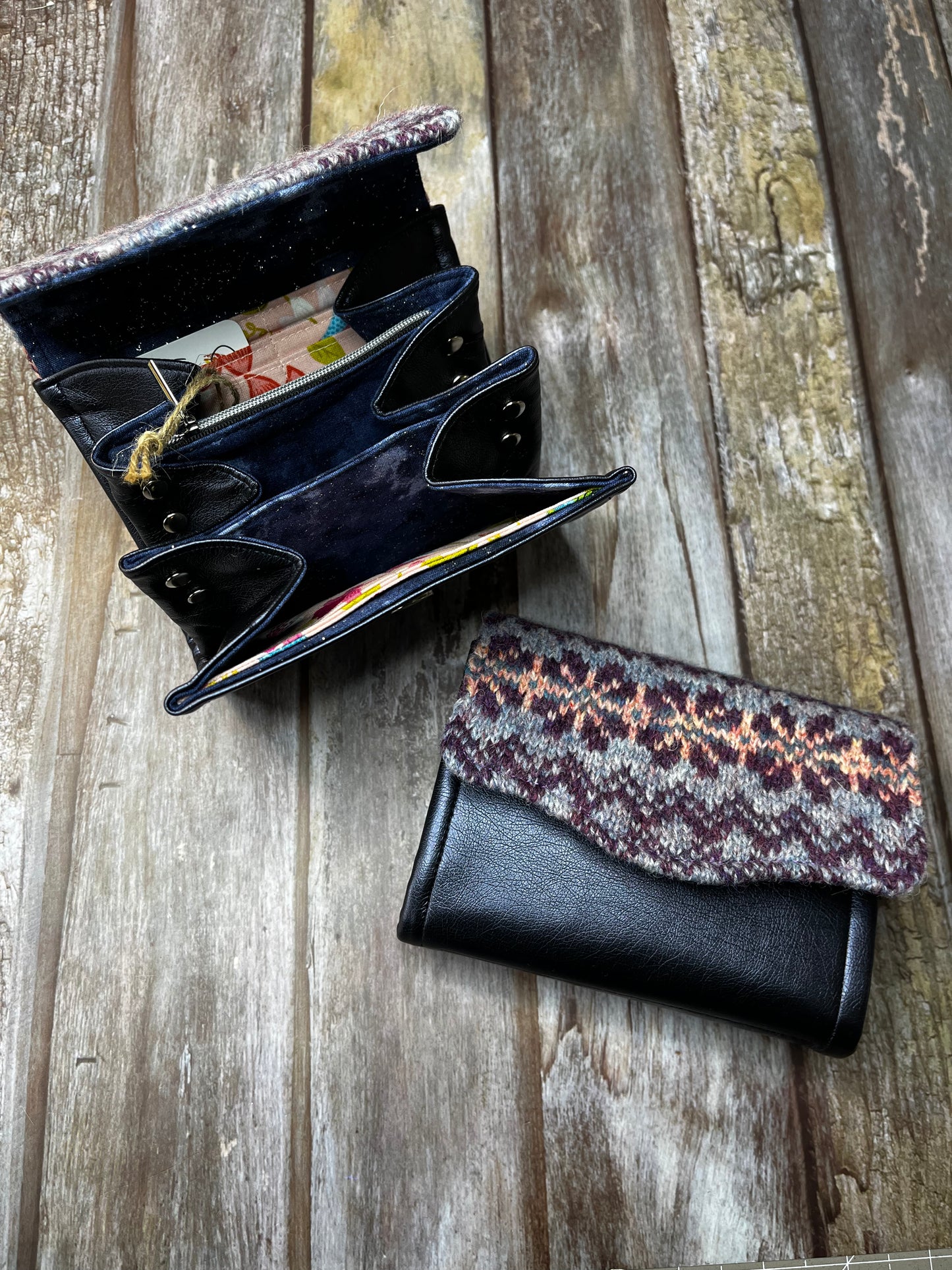 Navy Faux Leather & Fair Isle Purse - Uphouse Crafts