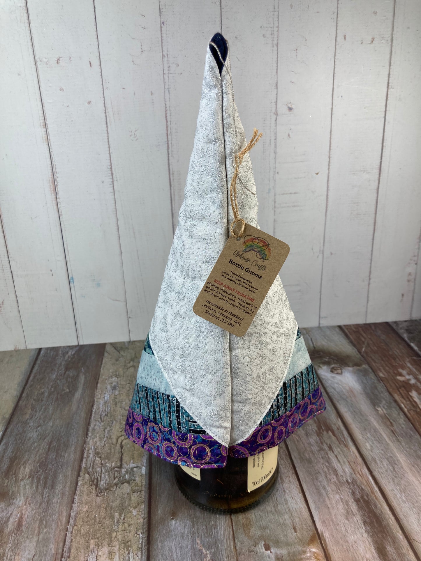 Gnome Bottle Topper, Tree Topper - Teal Purple White - Uphouse Crafts