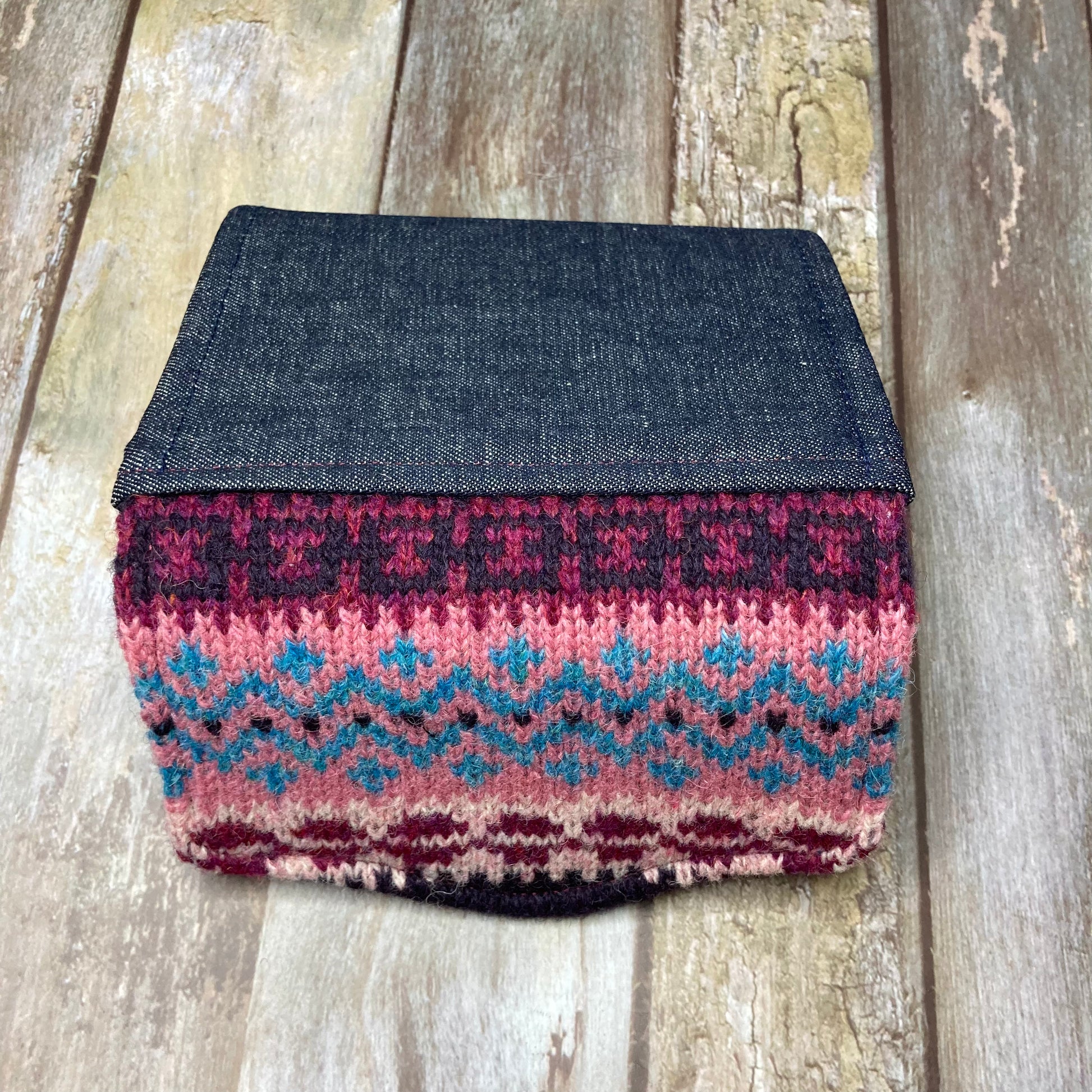 Hand knitted Fair Isle Purse Clutch - Purple Dusky Pink Teal - Uphouse Crafts