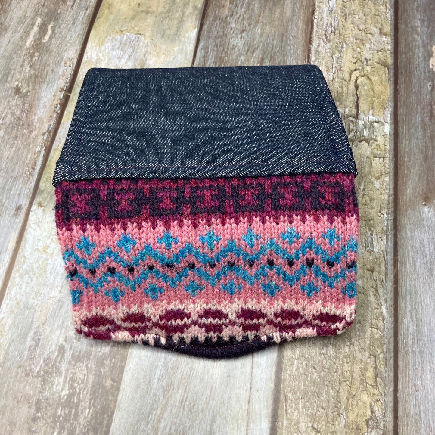 Hand knitted Fair Isle Purse Clutch - Purple Dusky Pink Teal - Uphouse Crafts