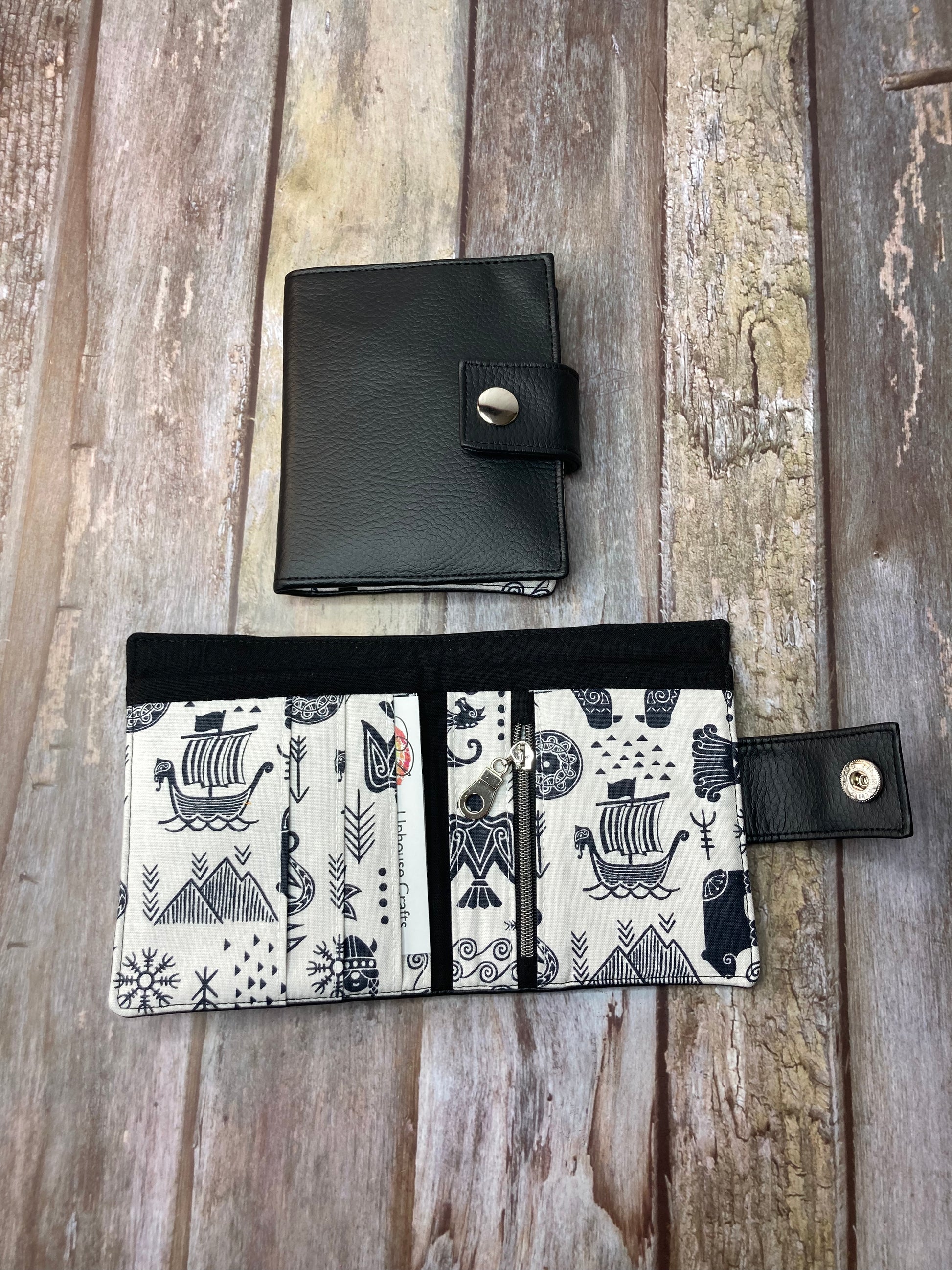 SALE Viking Bi-fold Black Faux Leather Wallet - Black & White - Uphouse Crafts