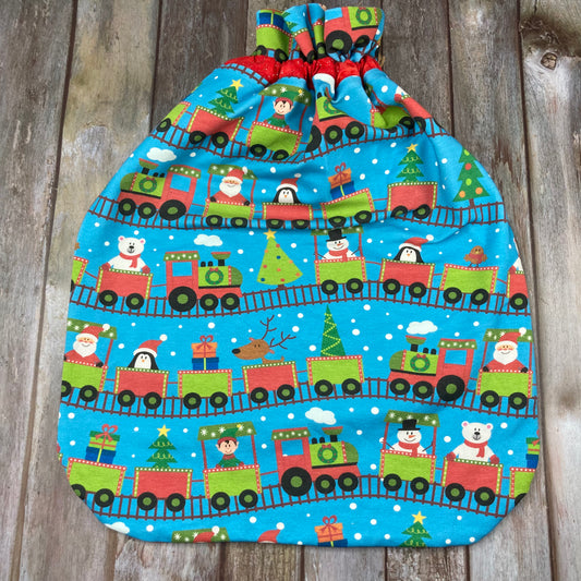 Reusable Christmas Drawstring Gift Bag - Santa Train - Uphouse Crafts