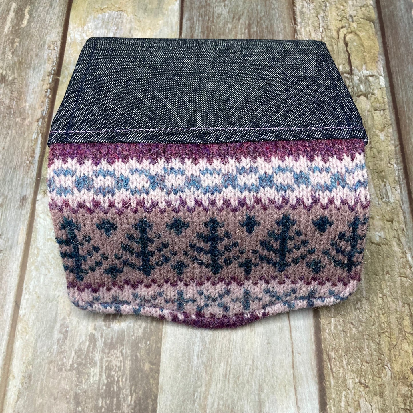 Hand knitted Fair Isle Purse Clutch - Purple Lilac Teal - Uphouse Crafts