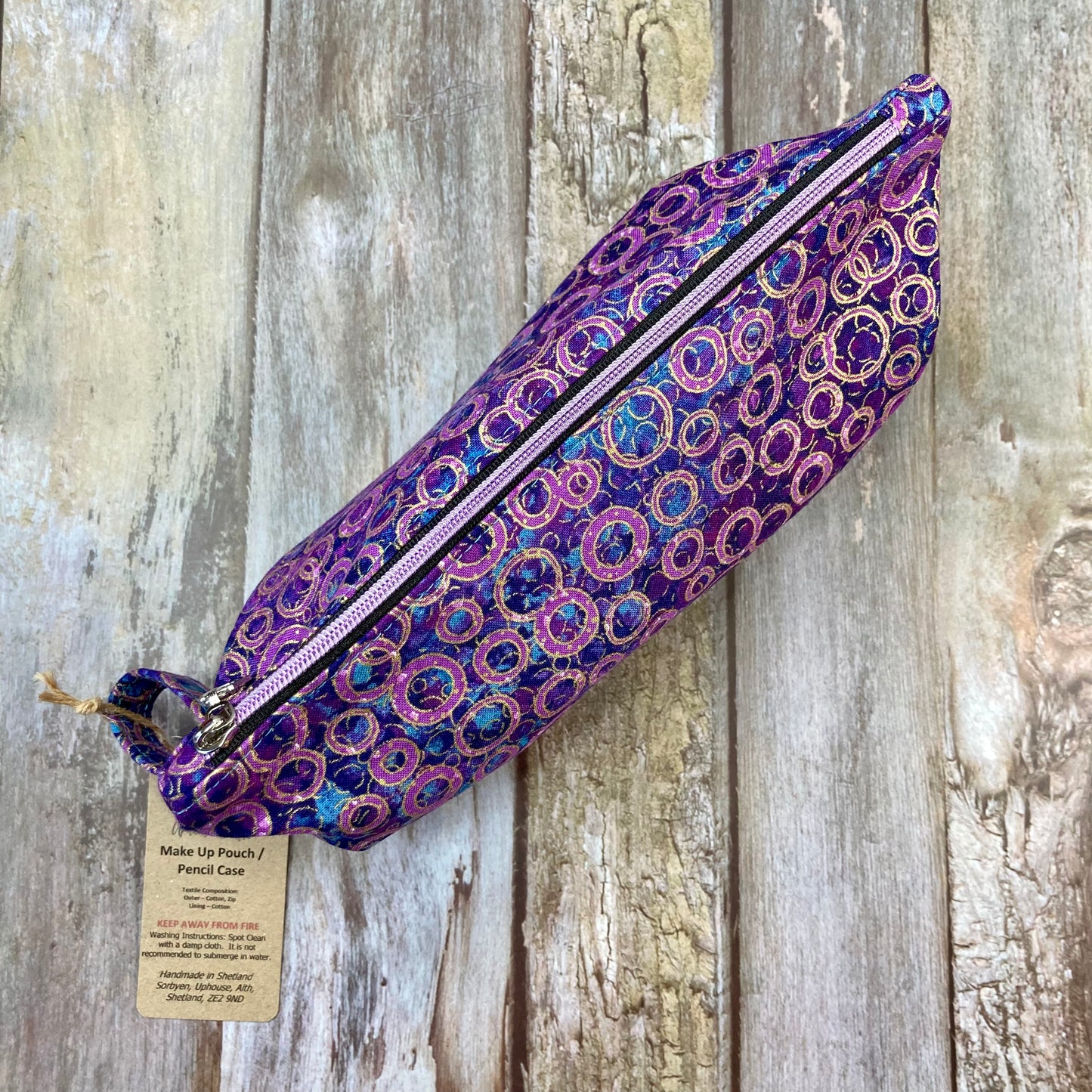 Makeup Bag Pencil Case - Hummingbird, Purple Gold Shimmer - Uphouse Crafts