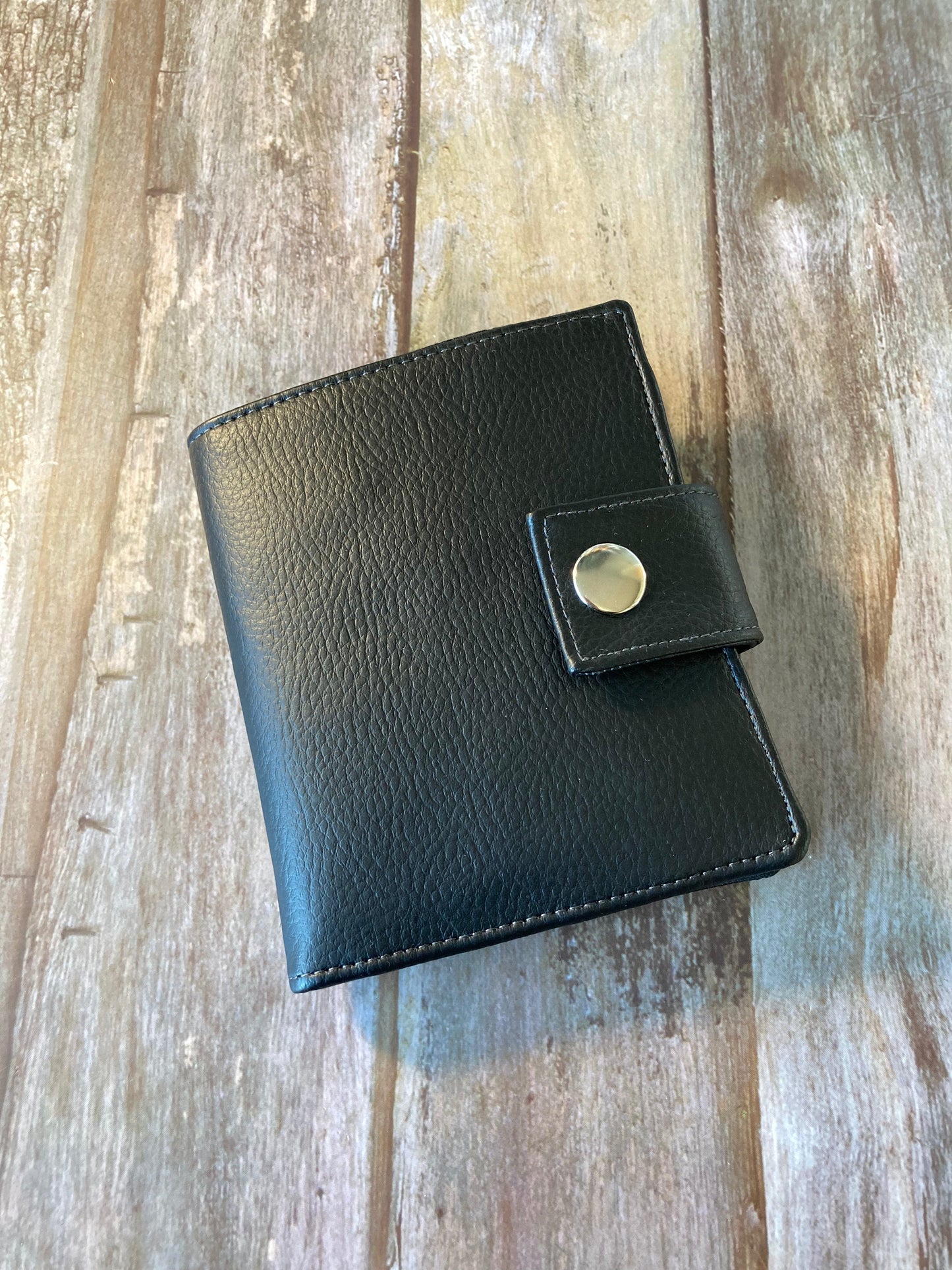 Bi-Fold Black Faux Leather Wallet | Black & Grey