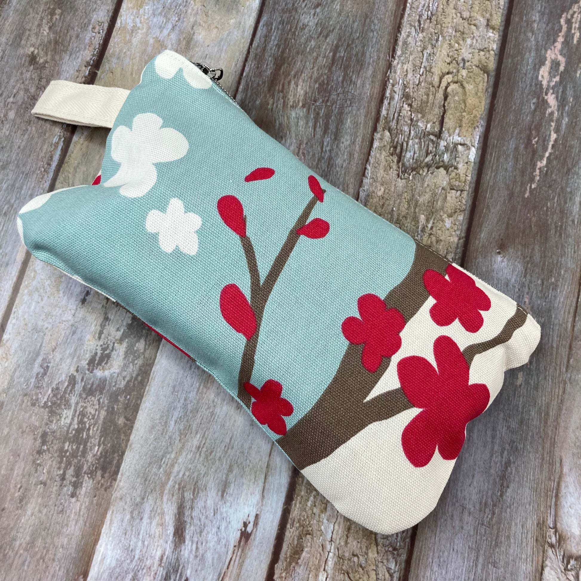 Zip Pouch Makeup Bag - Pencil Case | Pale Blue Cream Red Abstract Floral