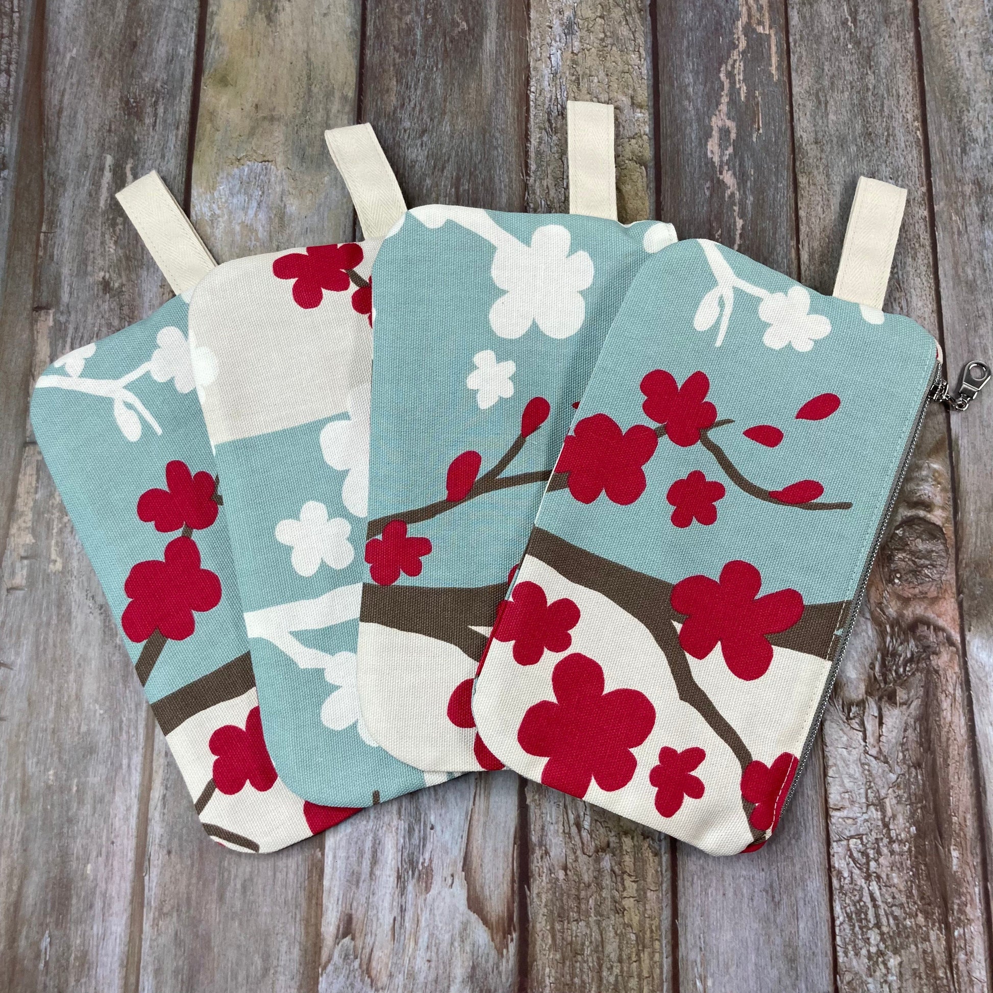 Zip Pouch Makeup Bag - Pencil Case | Pale Blue Cream Red Abstract Floral